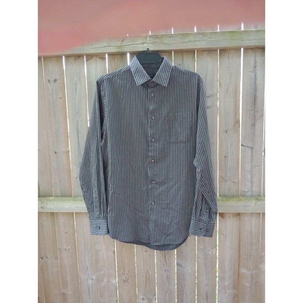 Van Heusen long sleeve dress shirt men's S/P 14-14 1/2 gray & blue striped